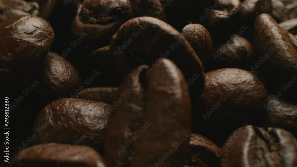 Super up close macro dolly from left to right video of roasted coffee beans. Super up close macro dolly from left to right video of roasted coffee beans.