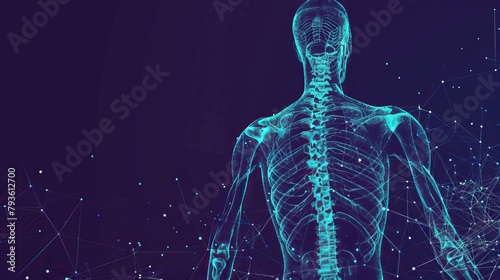 Dynamic 3D Spine Polygon Illustration: Anatomical Wireframe Landing Page Template for Bone Health Websites