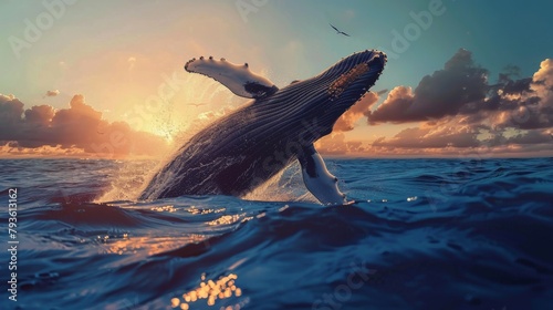 Whales breaching in the deep blue sea, Wildlife, Action camera, Telephoto lens, Golden hour, Magnificent, Digital for blog nature lovers gallery