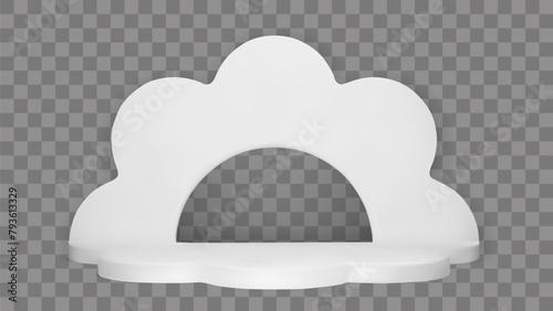 3d white isolated podium for product display. Daisy platform with flower shape or cloud in studio paper cut scene. Realistic cosmetic pedestal render for banner. Minimal baby mockup for presentation