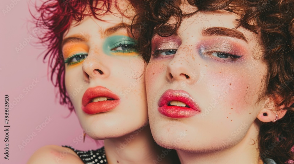 Two genderfluid individuals expressing themselves through makeup and fashion.