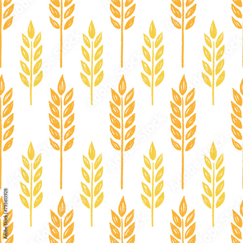 Wheat brush texture seamless pattern background. Hand drawn crayon brush abstract floral wheat seamless pattern. Floral abstract grunge hand drawn print background. Vector illustration