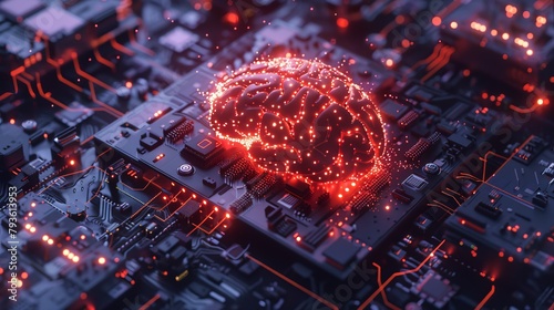 Human Brain Illuminated by Processor: Big Data & AI Fusion, Symbolizing Evolution of Technology