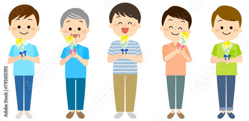 父の日の花をもらって喜ぶ男性セット