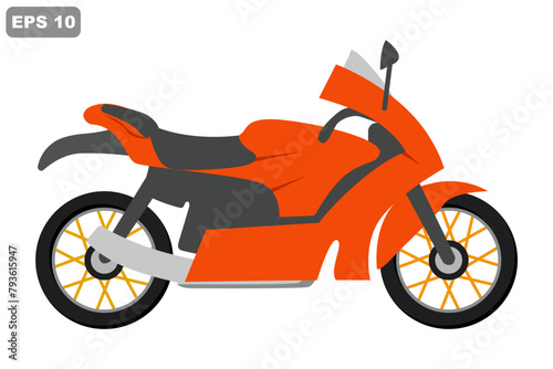 orange racing motorbike  yellow spoke rims with vector design concept. Motorsport championship.