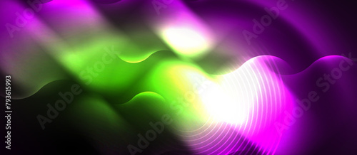 A vibrant wave of purple, green, and white petals with hints of violet, pink, and magenta on a black background, resembling a terrestrial flowering plant pattern in electric blue hues