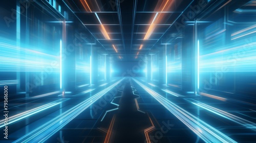 Futuristic hyper zoom corridor with dynamic lights