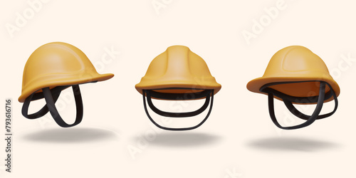 Construction helmet with straps. Vector realistic object in different positions photo