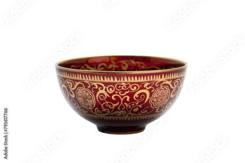 Red and Gold Bowl on White Background