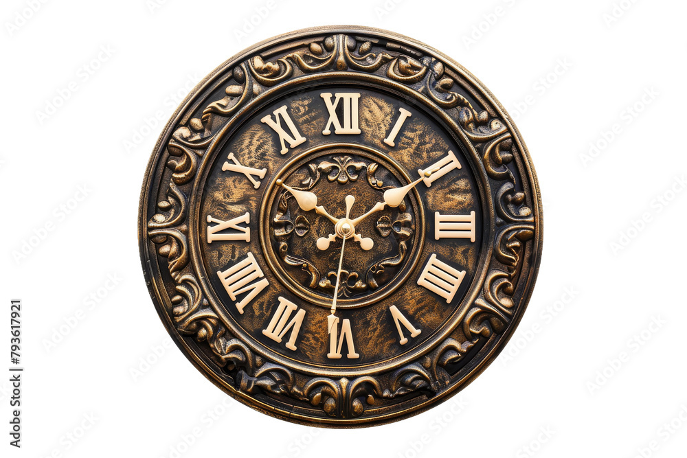 Clock With Roman Numerals on White Background
