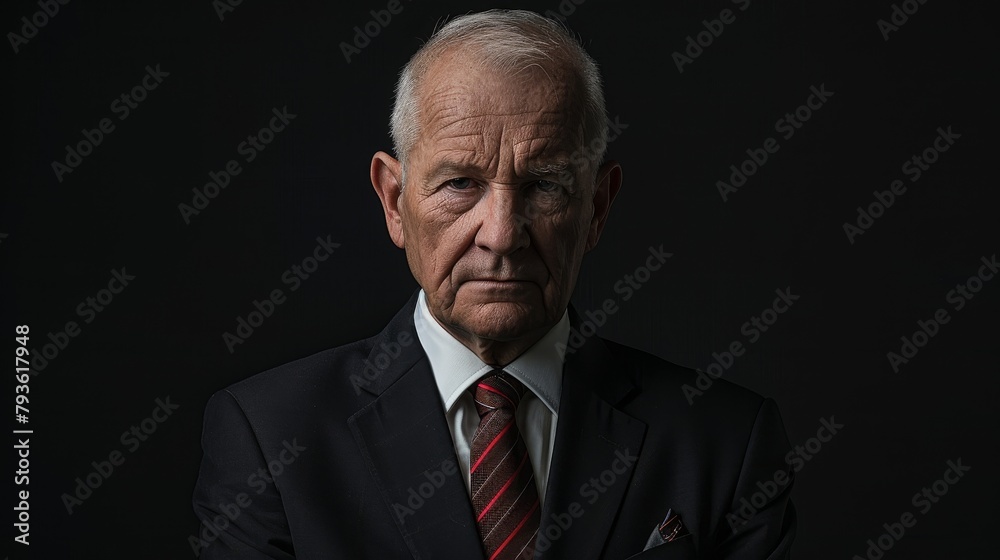 A senior male politician in a formal suit, sternly addressing the camera, against a simple black background, styled as an authoritative political portrait. A senior male politician in a formal suit, sternly addressing the camera, against a simple black background, styled as an authoritative political portrait.
