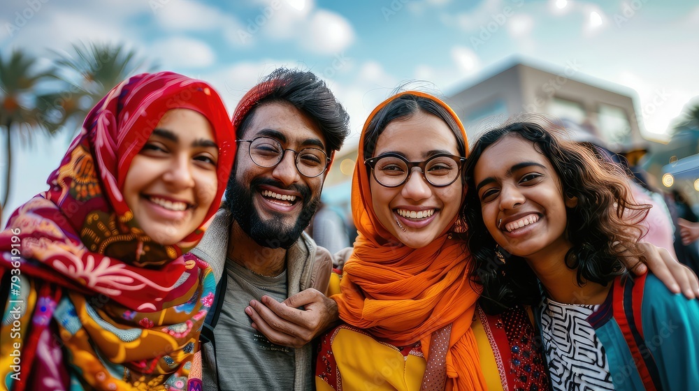 Friends of different nationalities and cultures celebrating Friendship Day with a global perspective. 