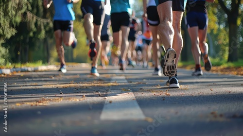 A group of friends doing a charity run or marathon together  supporting a cause they care about. 