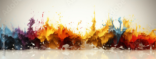 Wide panoramic abstract rhythmic color explode banner with rainbow color tones in white background 