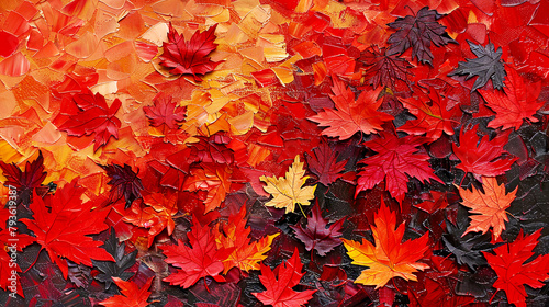 Background with red maple leaves. Oil painting banner. Concept of Autumn.