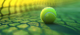 Tennis yellow ball on the court. Sports banner. Healthy lifestyle concept.