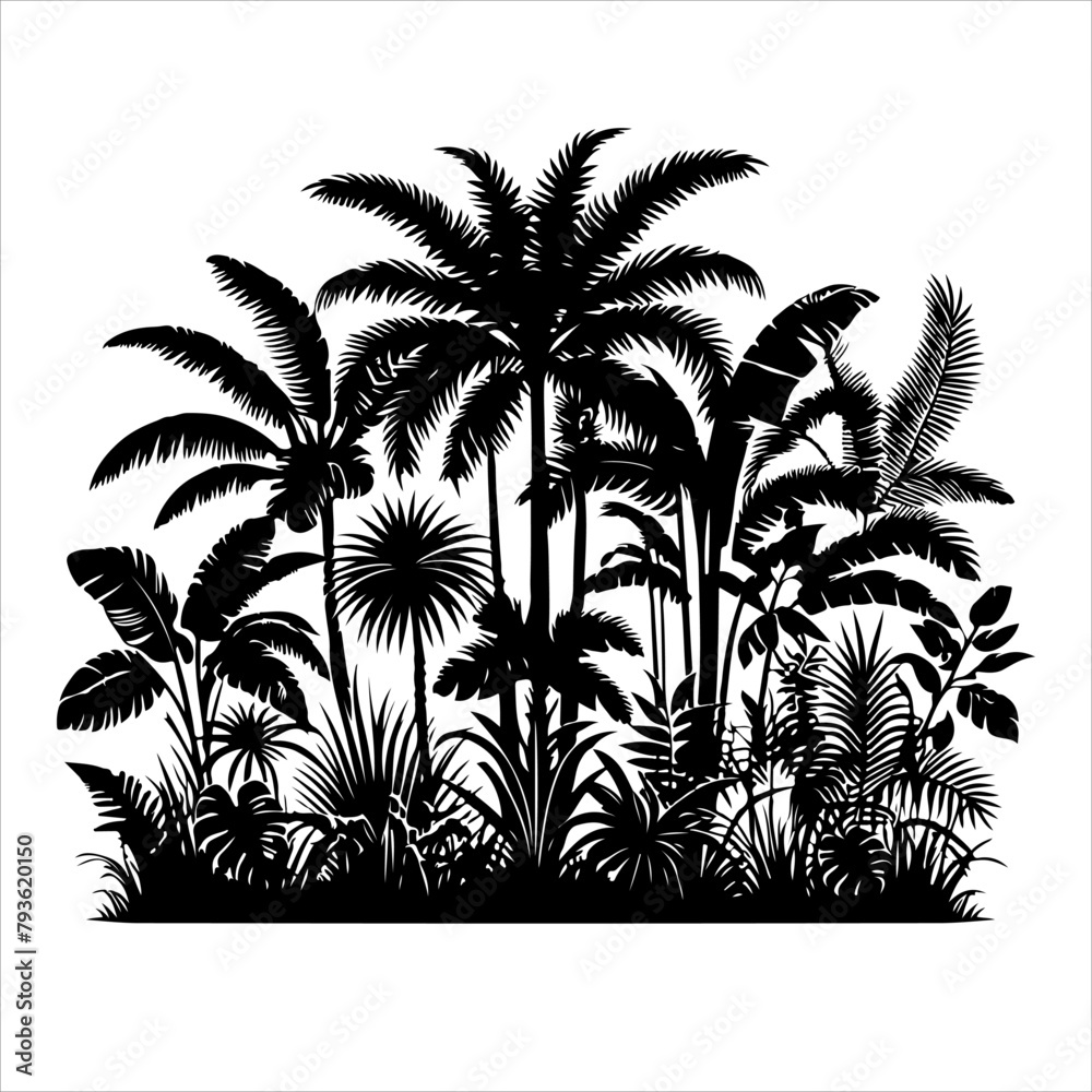 Jungle plant silhouette vector. Flowers and leaves of the jungle. Vector illustration