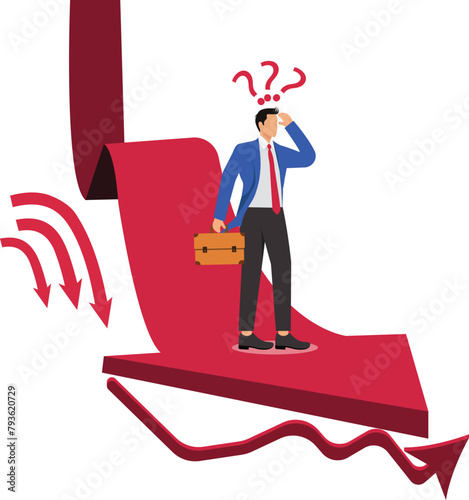 Countless falling arrows rushing towards desperate businessmen, business management, risk control, economic recession, financial crisis or stock market crash