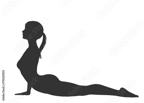 ヨガ アッパードックのポーズをしている女性の全身横向きのイラスト