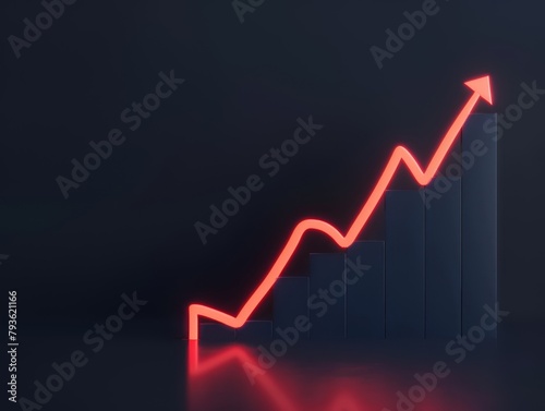 Glowing Line Chart with Rising Graph and Dark Background - Data Visualization, Financial Growth, Market Trends - Finance, Data Analysis
