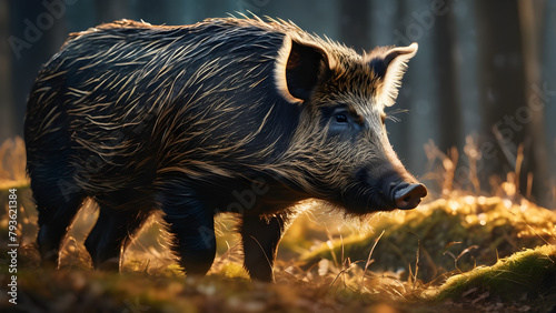 A wild boar in the wild, wildlife protection, environmental protection concept