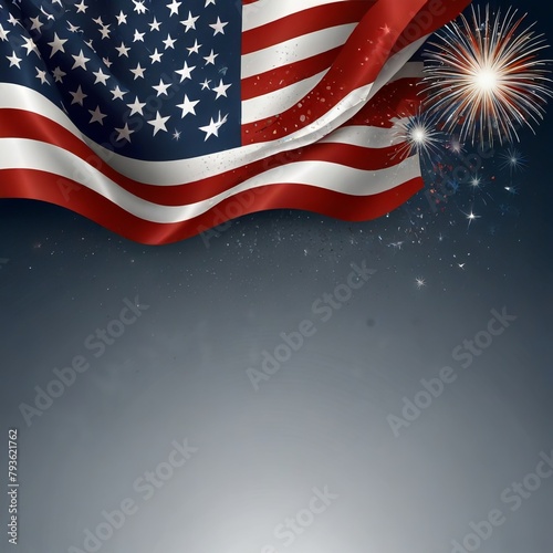 independence day USA celebration with flag and firewerk photo