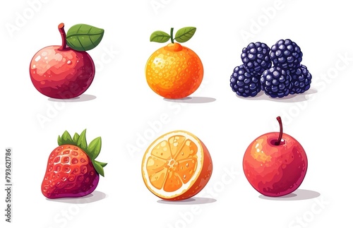 Fruits set. Apple, orange, strawberry