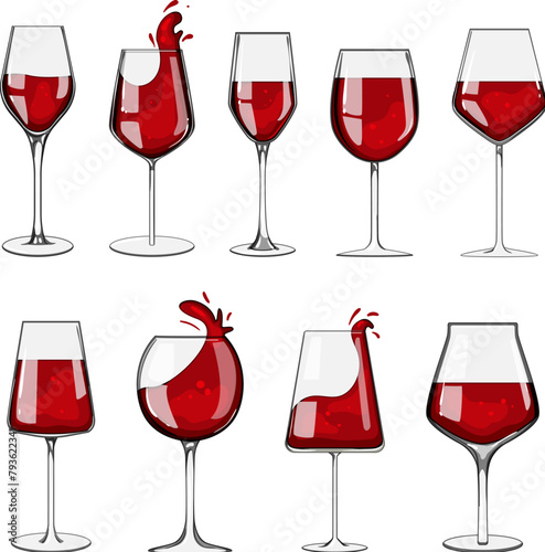 wine glass set cartoon. crystal champagne, flute tumbler, stemware wine glass sign. isolated symbol vector illustration