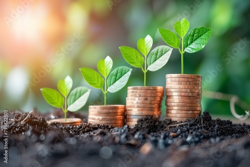 Growing money concept with coins and plants photo