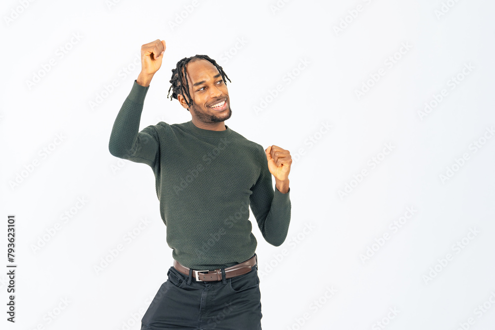 Fototapeta premium black man dancing in front of a white background