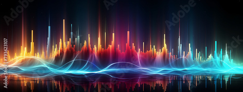 Wide panoramic colorful smooth transparent abstract rhythmic equalizer waves in white background banner 