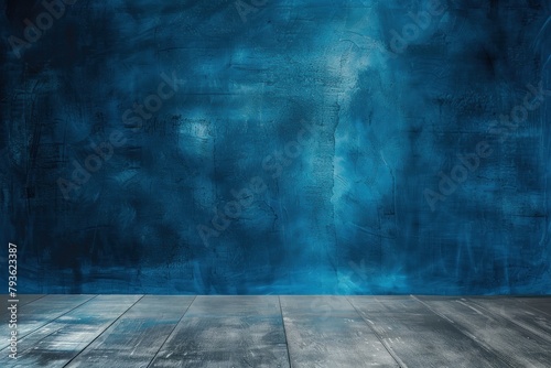 background with wooden table and blue wall