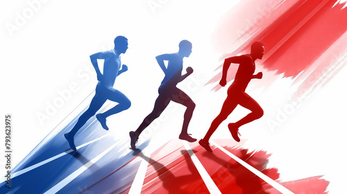 Peinture des Jeux olympiques de Paris 2024 : Course d'hommes sous les couleurs du drapeau français