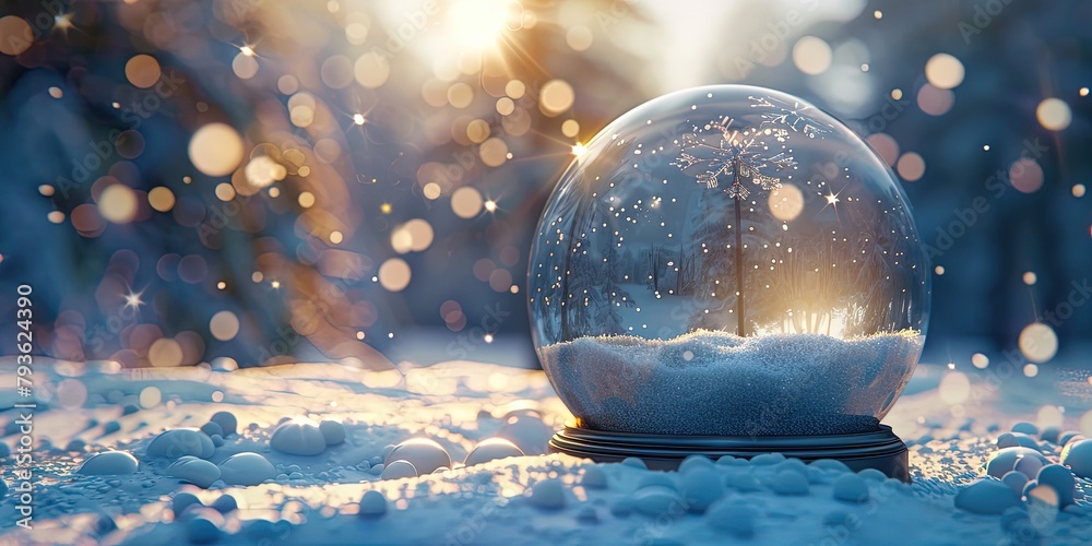a snow globe sitting on top of snow covered ground a snow globe sitting on top of snow covered ground