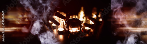 Abstract background with smoke ball and candles. Prediction of the future. Divination.