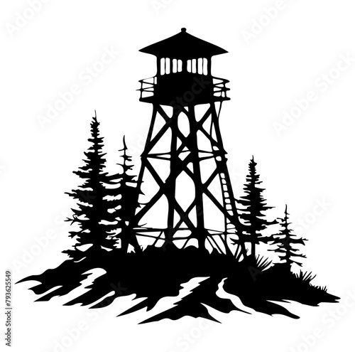 Fire Lookout Tower, Forest Watch tower for Security vector illustration