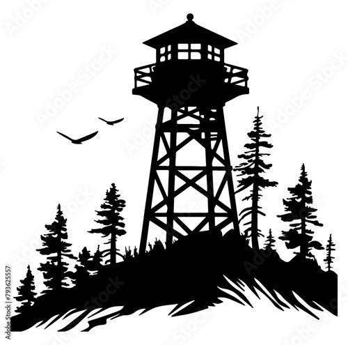 Fire Lookout Tower, Forest Watch tower for Security vector illustration