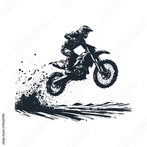 The Motocross motorcycle. Black white vector illustration. © Iwan