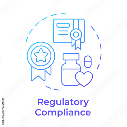 Regulatory compliance blue gradient concept icon. Industry standard, drug labeling. Medication safety. Round shape line illustration. Abstract idea. Graphic design. Easy to use in infographic, article
