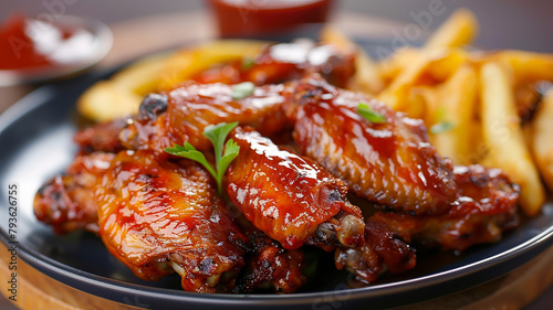 Chicken Wings And Fries in a fancy Plate