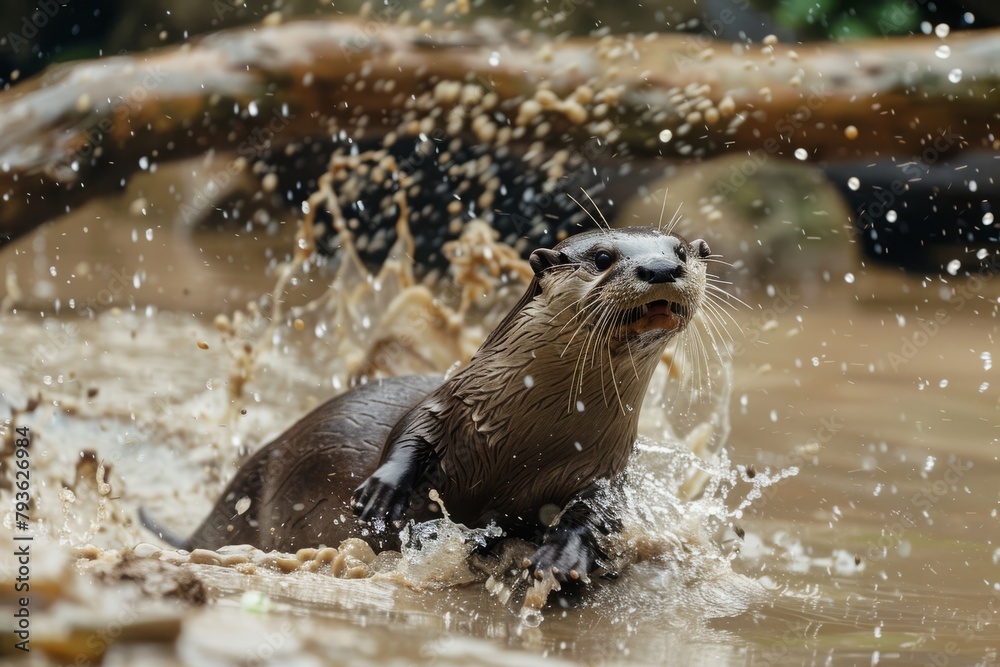 Fototapeta premium otter sliding down into the water