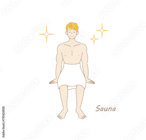 サウナで身も心もリフレッシュしてキラキラと輝いているサウナ好きの爽やかな男性 ととのう サウナ男子
