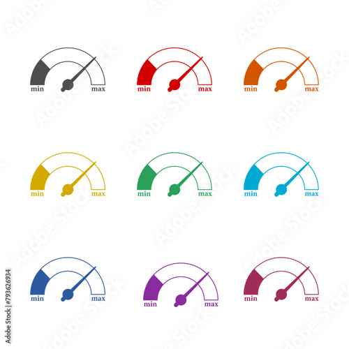Scale gauge to business rating  icon isolated on white background. Set icons colorful