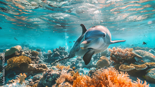 Dolphin underwater on reef