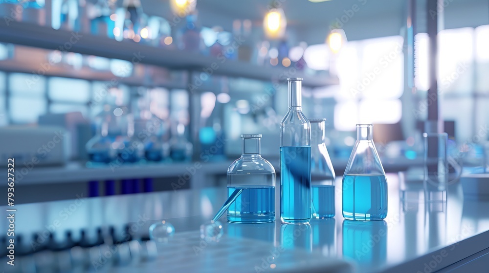 Modern Laboratory Interior with Blurred Background - 3D Illustration of Workspace Modern Laboratory Interior with Blurred Background - 3D Illustration of Workspace