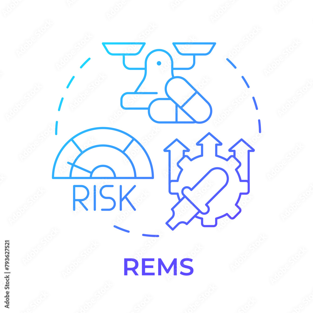REMS blue gradient concept icon. Medication management. Personalized medicine, pharmaceutical services. Round shape line illustration. Abstract idea. Graphic design. Easy to use in infographic REMS blue gradient concept icon. Medication management. Personalized medicine, pharmaceutical services. Round shape line illustration. Abstract idea. Graphic design. Easy to use in infographic