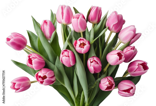 Pink tulip flowers bouquet flatlay  #793627754