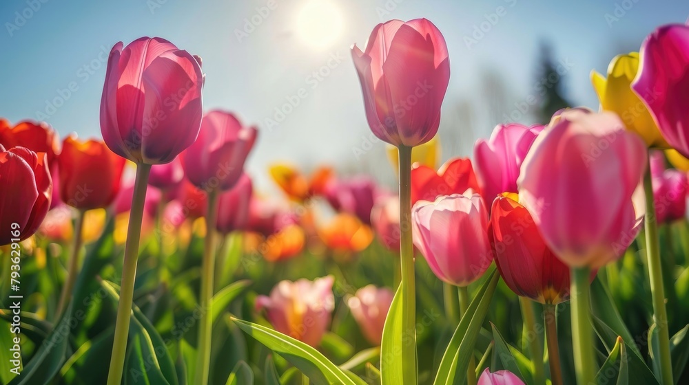Vibrant tulips on a bright spring day