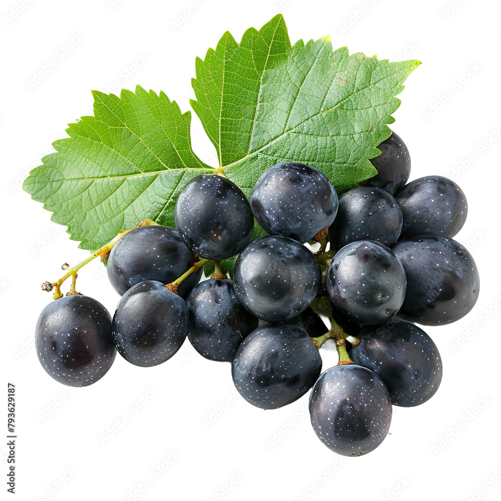 Fototapeta premium Ed grape with leaves on transparent background, png