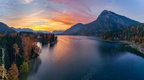 Fantastic autumn sunset of Hintersee lake photo